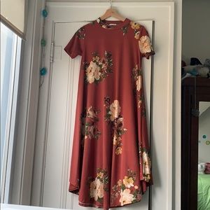 burnt orange floral swing dress